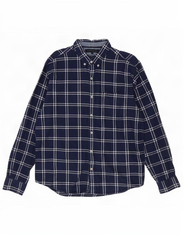 Tommy Hilfiger Camisa masculina de flanela vintage fit grande algodão xadrez azul marinho