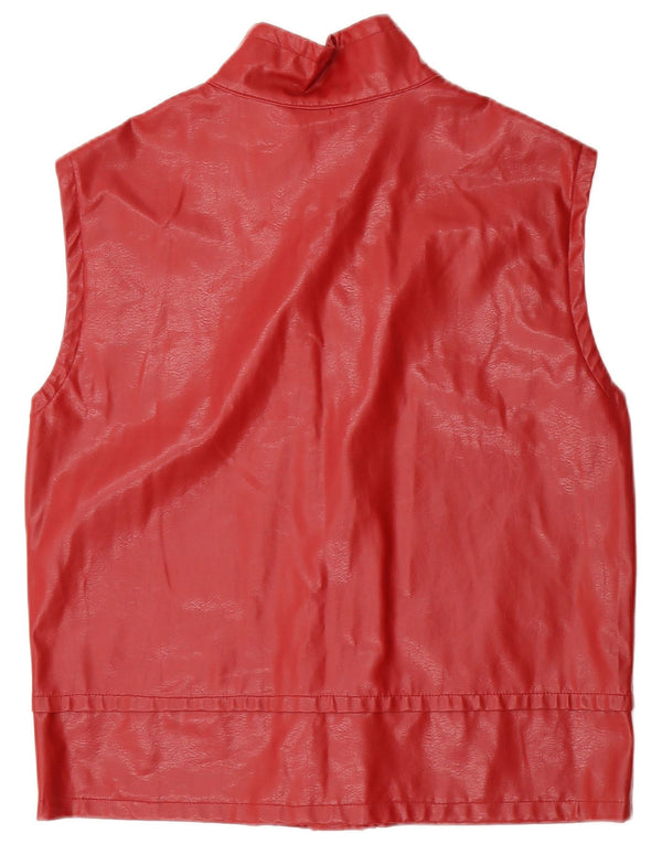 Colete feminino vintage de couro sintético UK 16 grande vermelho
