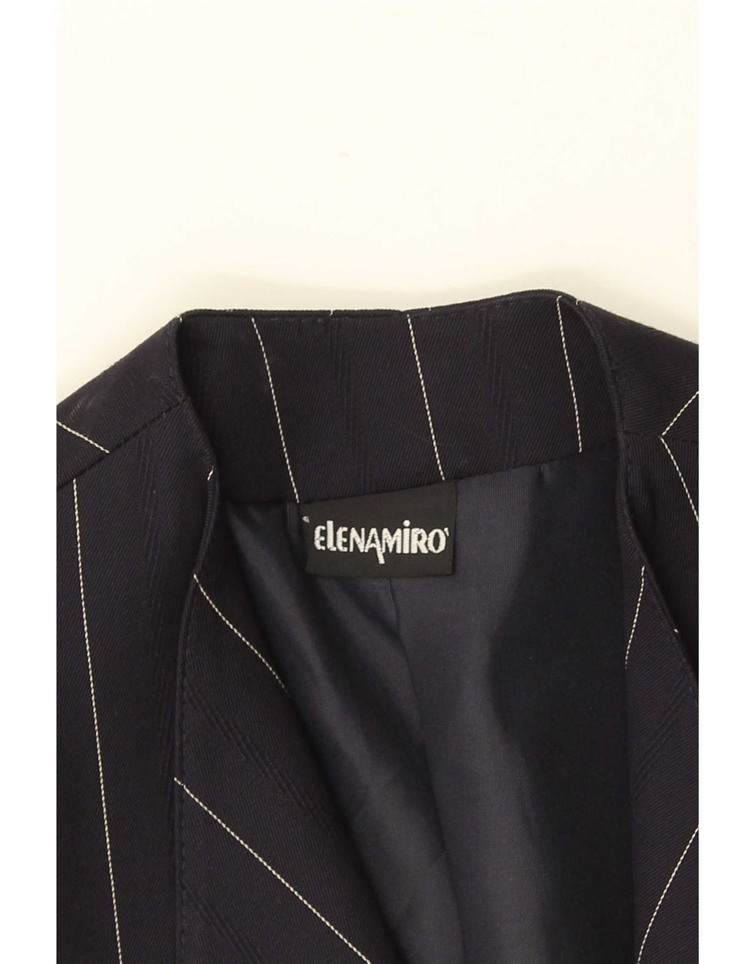 ELENA MIRO Jaqueta blazer feminina de 2 botões Reino Unido 18 XL lã listrada azul marinho