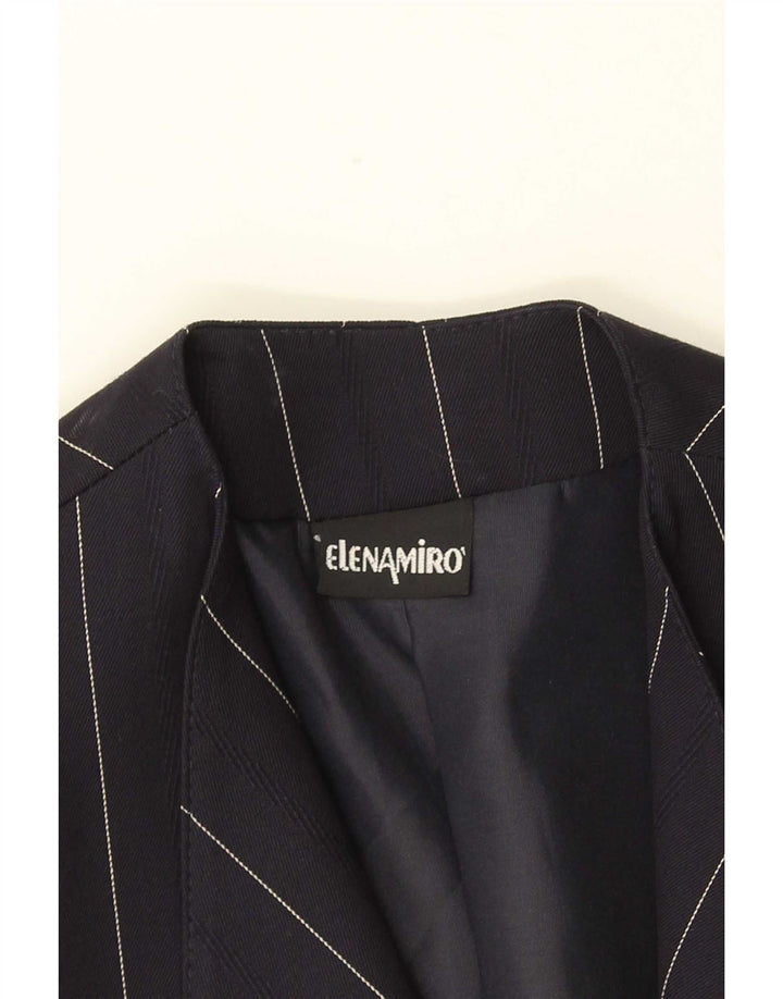 ELENA MIRO Jaqueta blazer feminina de 2 botões Reino Unido 18 XL lã listrada azul marinho