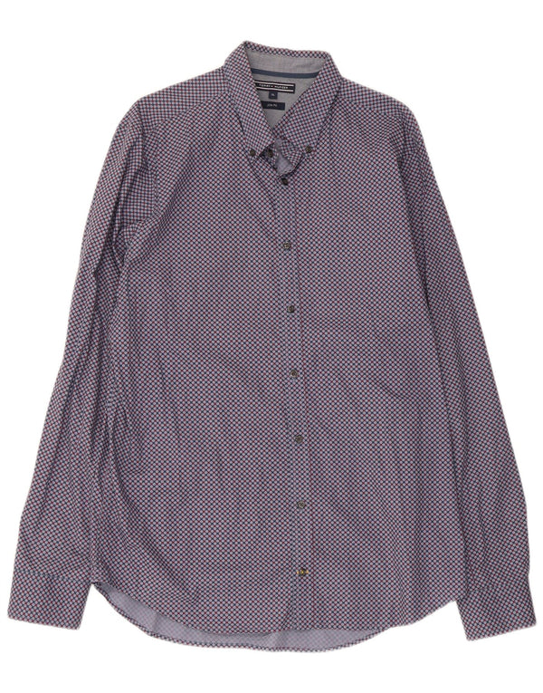 Tommy Hilfiger Mens Slim Fit Camisa XL Azul Geométrico Algodão