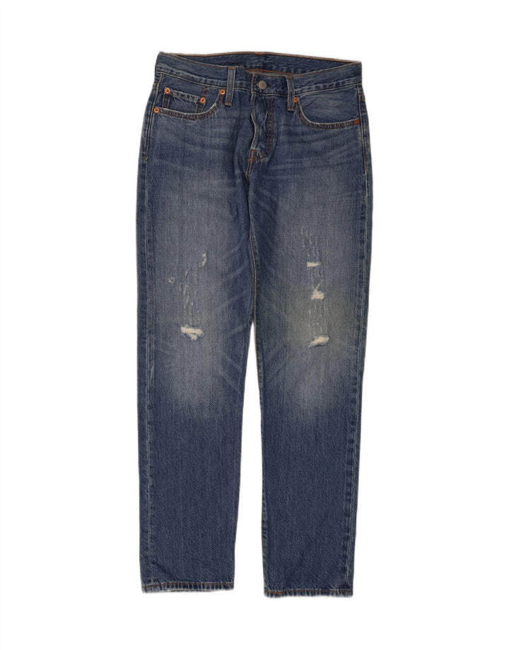 Calça Jeans Levis Feminina 501 CT Distressed Straight W26 L30 Azul Algodão