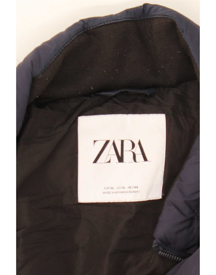 Jaqueta acolchoada com capuz masculina Zara UK 42 XL azul marinho