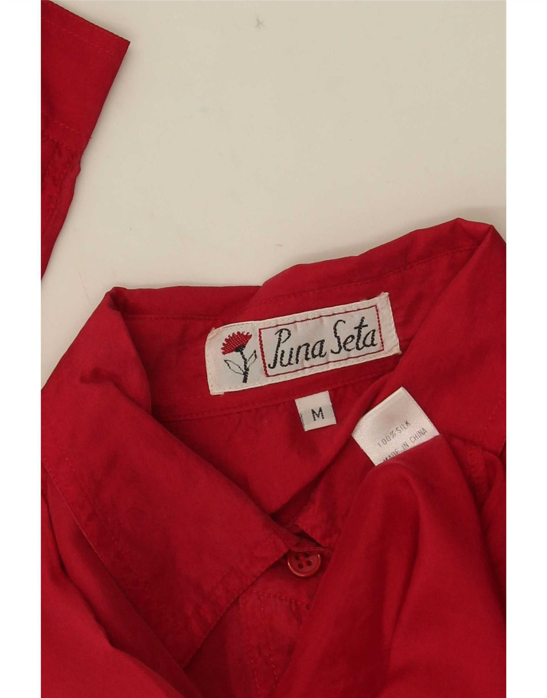 Blusa feminina vintage UK 14 seda vermelha média