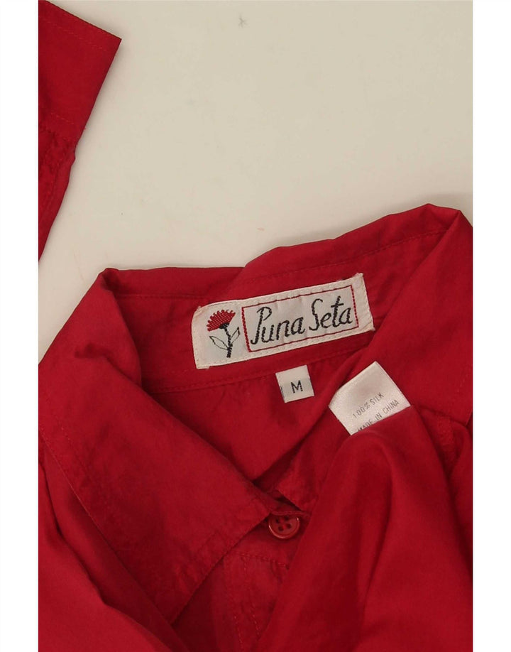 Blusa feminina vintage UK 14 seda vermelha média