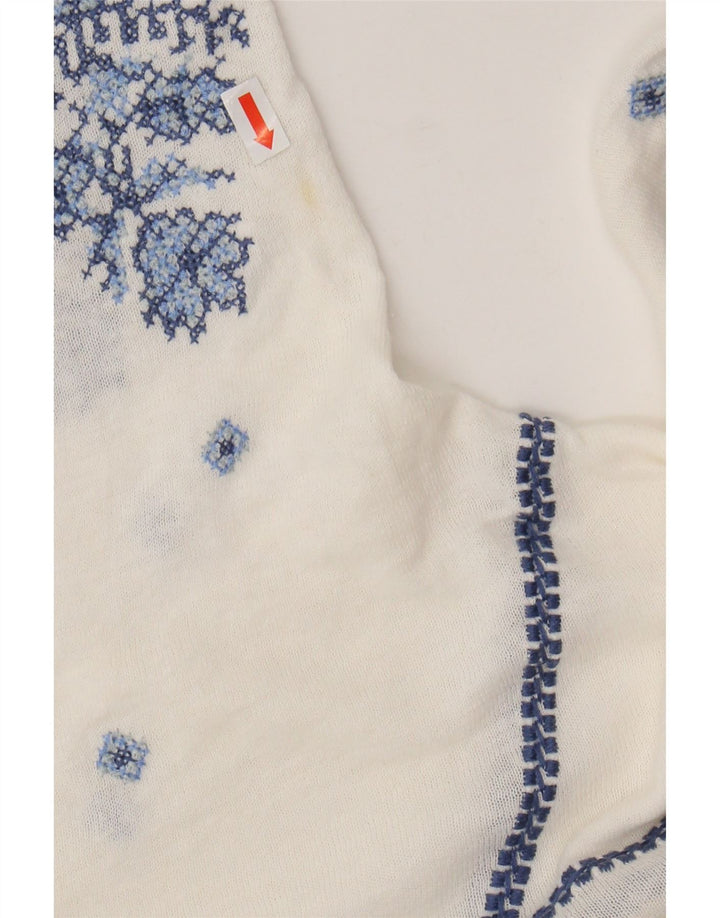 Blusa feminina MONSOON UK 16 grande linho floral branco