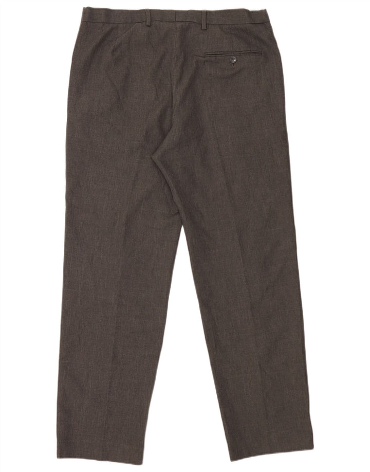 Calça masculina de terno regular cônico Marks & Spencer W36 L31 poliéster cinza