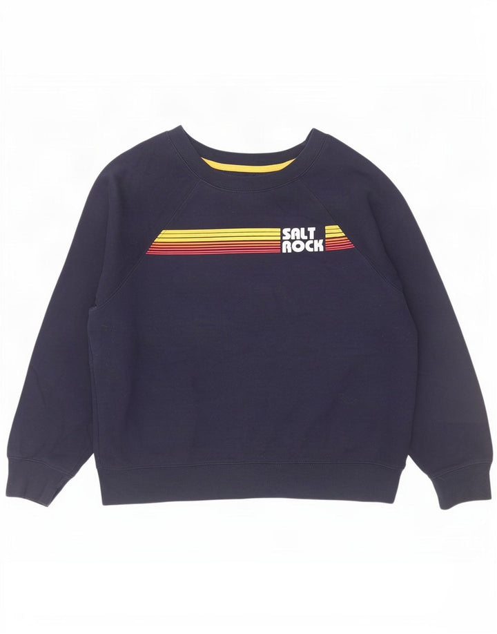 Saltrock moletom feminino gráfico jumper Reino Unido 12 algodão azul marinho médio