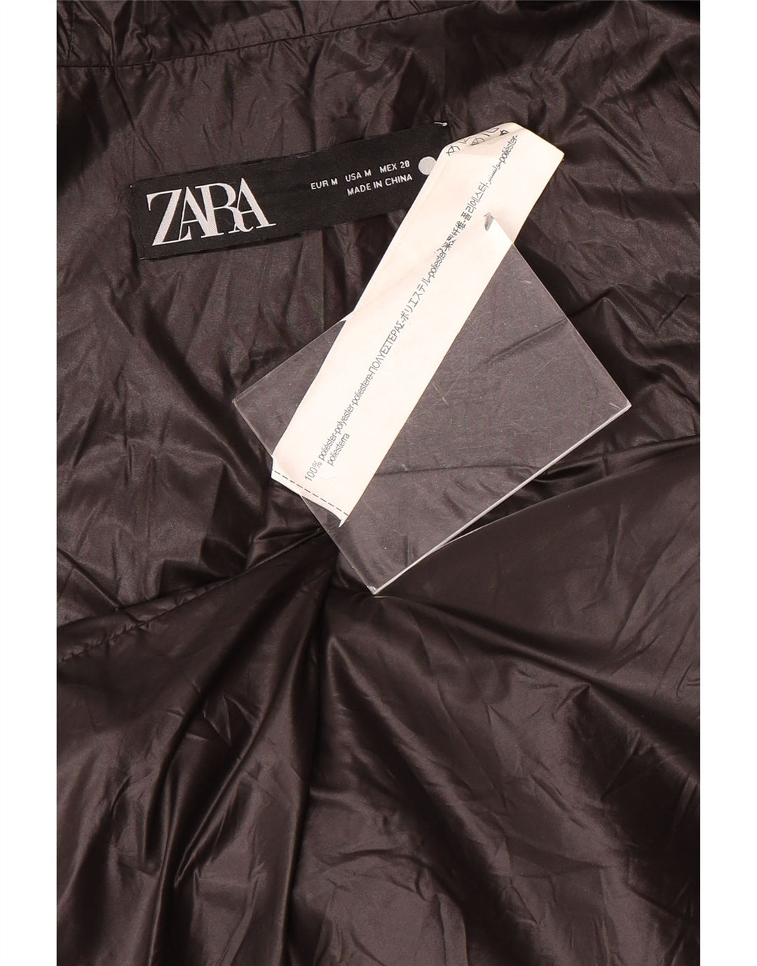 Colete acolchoado com capuz feminino Zara UK 14 poliéster preto médio