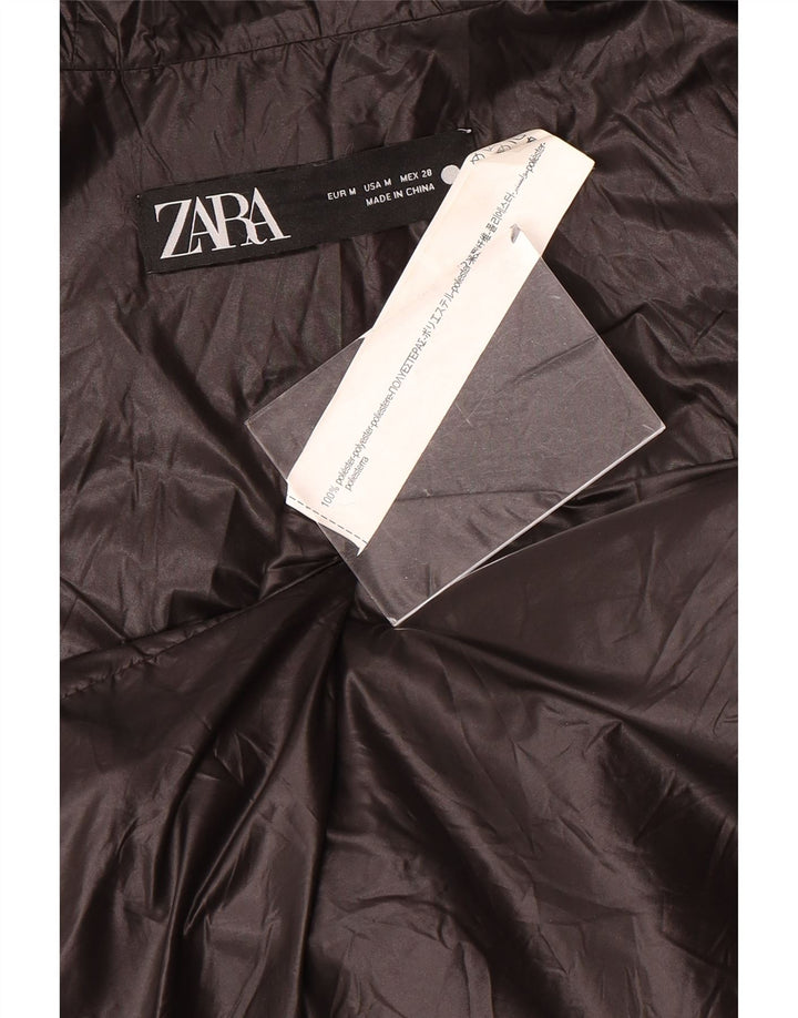 Colete acolchoado com capuz feminino Zara UK 14 poliéster preto médio