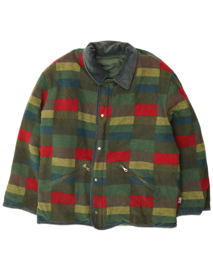 Jaqueta vintage masculina reversível UK 44 2XL verde xadrez