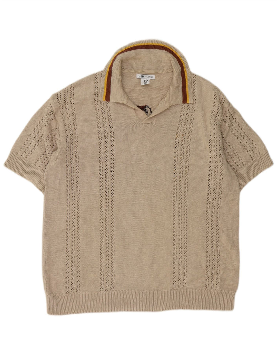 Suéter masculino Zara Inigo Studio gráfico com gola polo bege médio