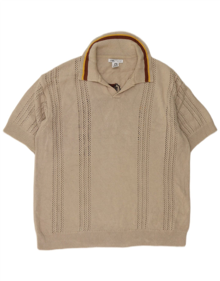 Suéter masculino Zara Inigo Studio gráfico com gola polo bege médio