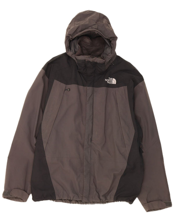 Jaqueta de chuva masculina com capuz The North Face UK 40 grande cinza colorblock nylon