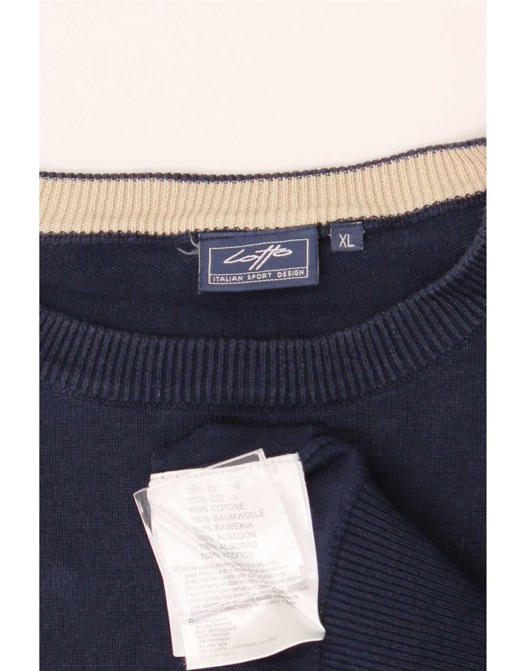 LOTTO Mens Crew Neck Jumper Sweater XL Navy Blue Cotton Vintage Lotto and Second-Hand Lotto from Messina Hembry 
