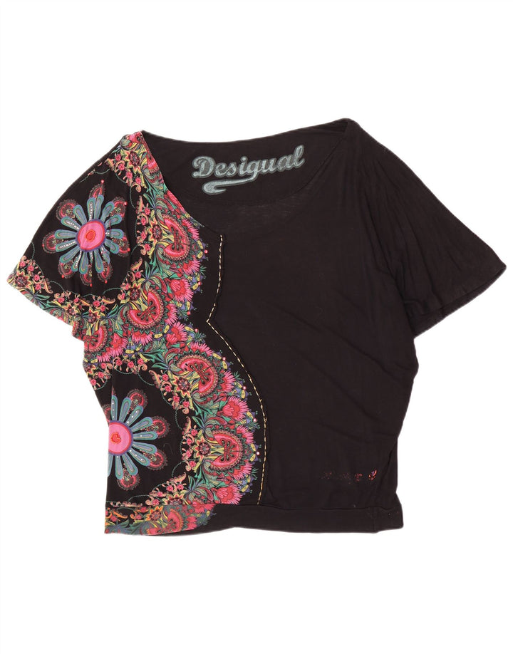 Blusa Batwing Feminina Desigual Top UK 16 Grande Preto Floral