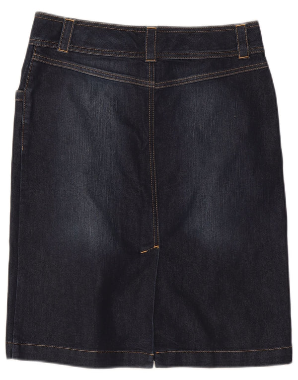 Saia jeans feminina Monsoon UK 10 pequena W30 algodão azul marinho