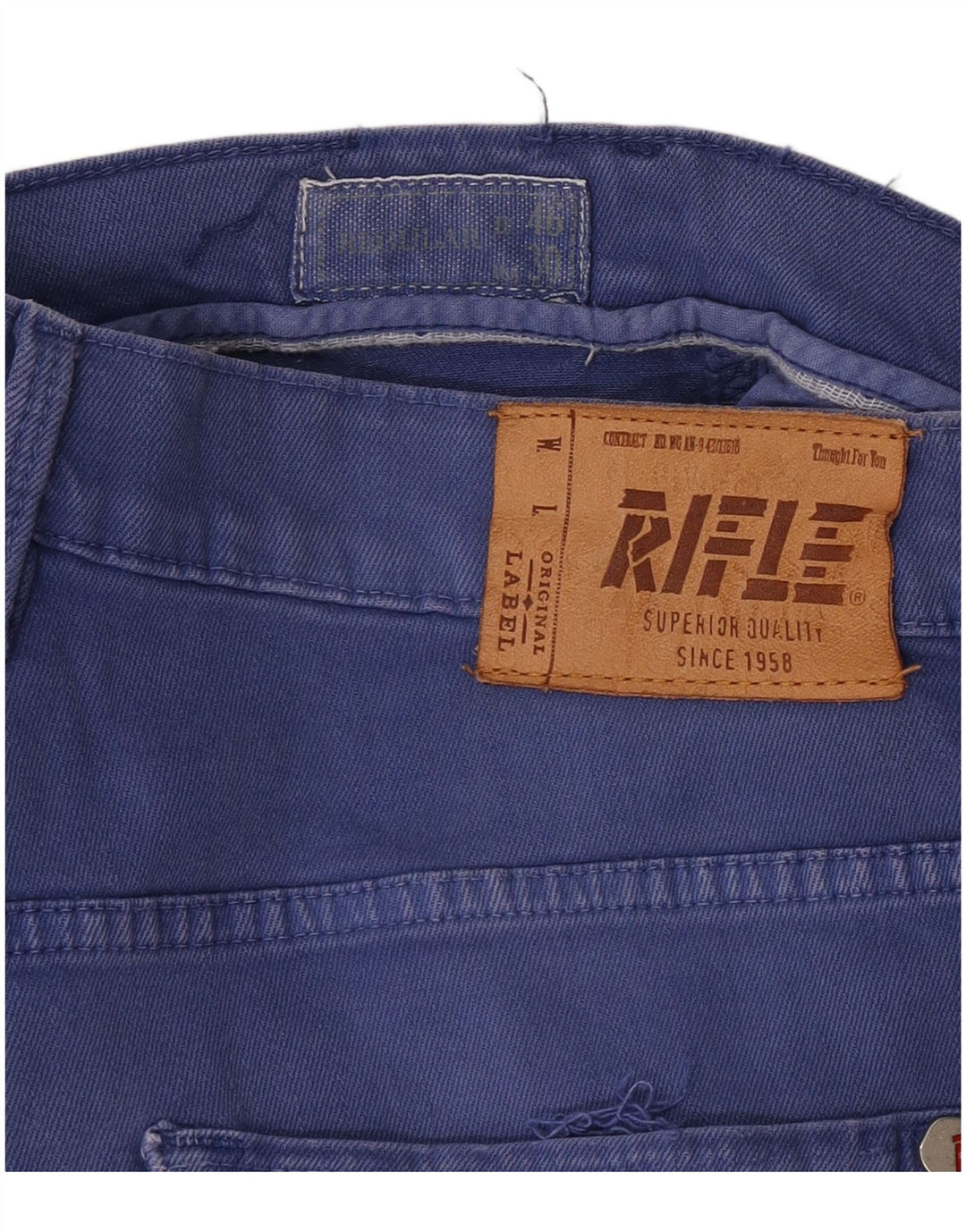 Rifle feminino jeans reto W30 L30 algodão azul