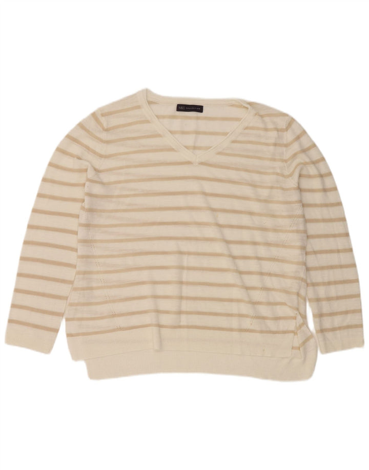 Suéter feminino Marks & Spencer com decote em V Reino Unido 14 listrado branco grande