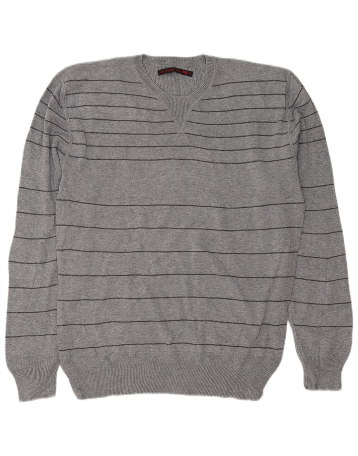 Suéter masculino Levi's com gola redonda e algodão listrado cinza médio