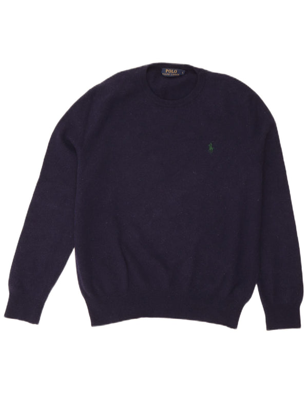 Polo Ralph Lauren Mens Crew Neck Jumper Sweater Large Navy Blue Merino Wool