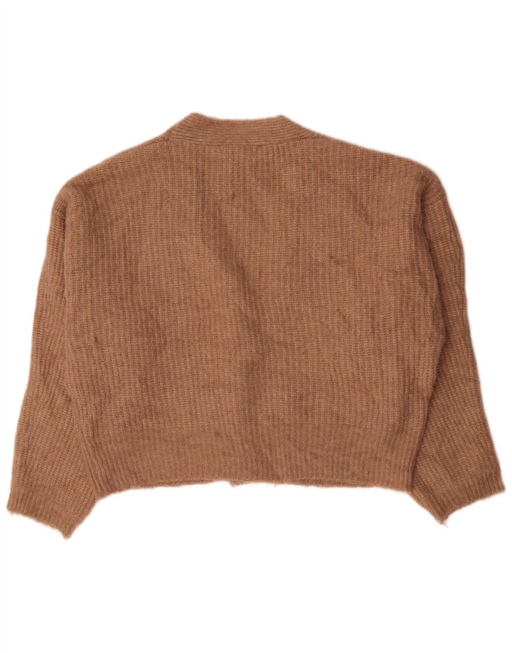 Suéter cardigã feminino Zara crop oversized UK 14 médio marrom nylon