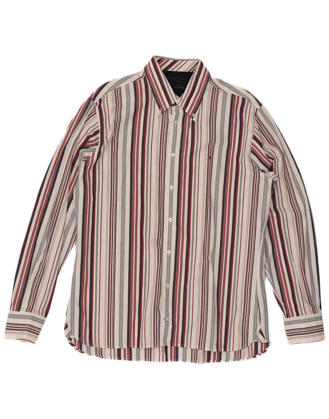 Camisa masculina Tommy Hilfiger grande listrada multicolorida de algodão