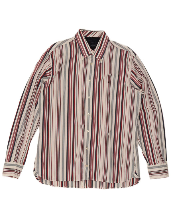 Camisa masculina Tommy Hilfiger grande listrada multicolorida de algodão