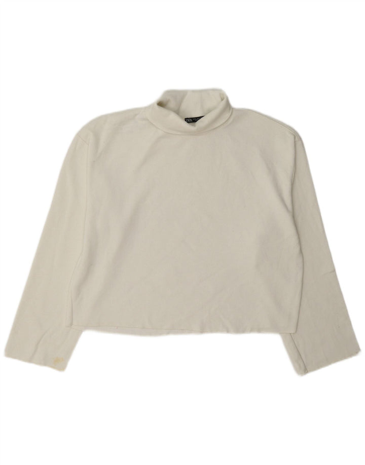 Zara Suéter feminino cropped oversized com gola redonda Reino Unido 10 pequeno branco