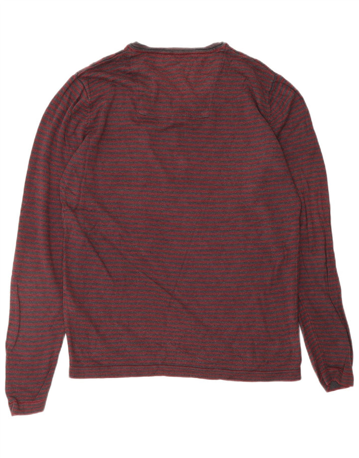 Suéter masculino JACK & JONES com decote em V, viscose listrada média cor de vinho