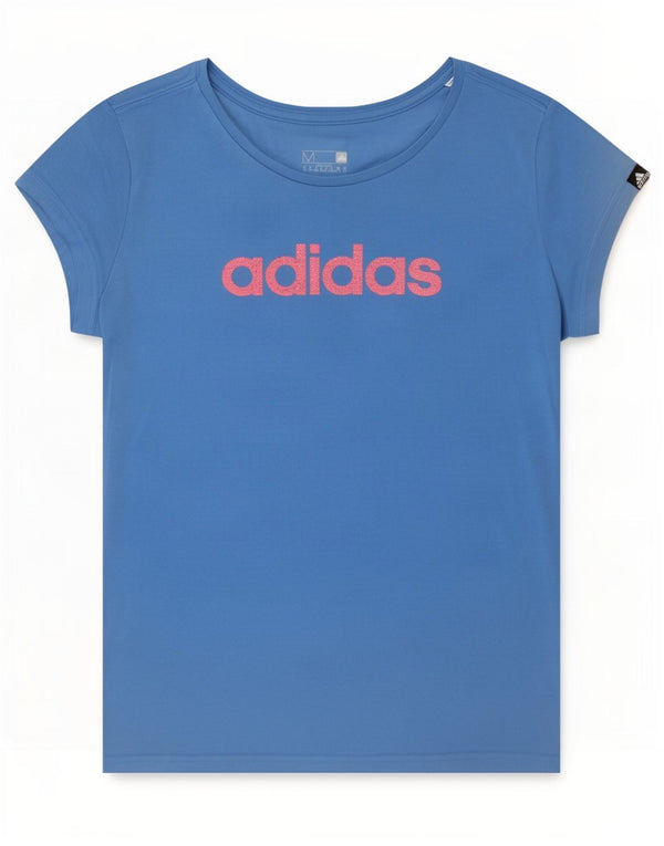 Camiseta Adidas Feminina Regular Fit Graphic Top UK 12/14 Azul Médio Algodão