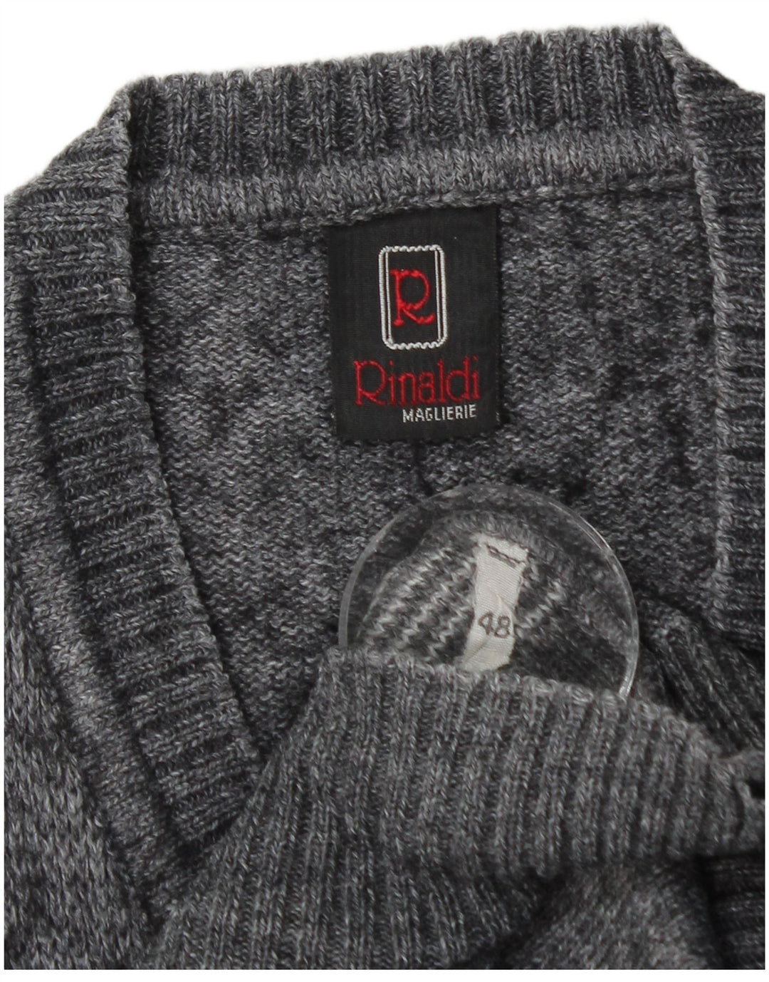 Suéter masculino vintage com decote em V IT 48 cinza médio Argyle/lã diamante