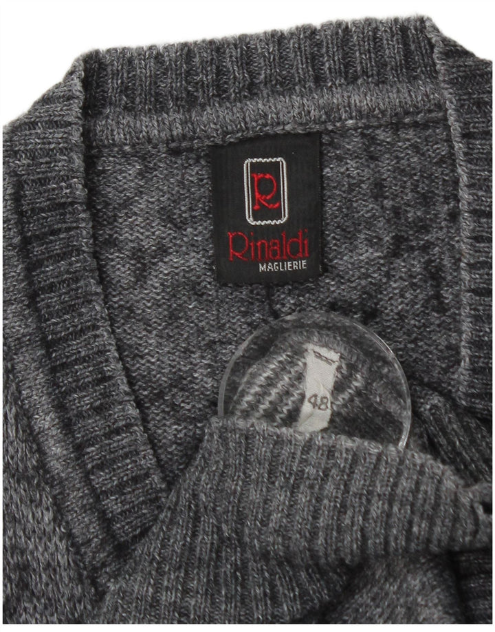 Suéter masculino vintage com decote em V IT 48 cinza médio Argyle/lã diamante