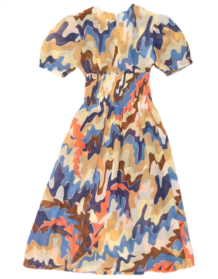 Vestido maxi feminino vintage com padrão abstrato Reino Unido 8 pequeno multicolorido