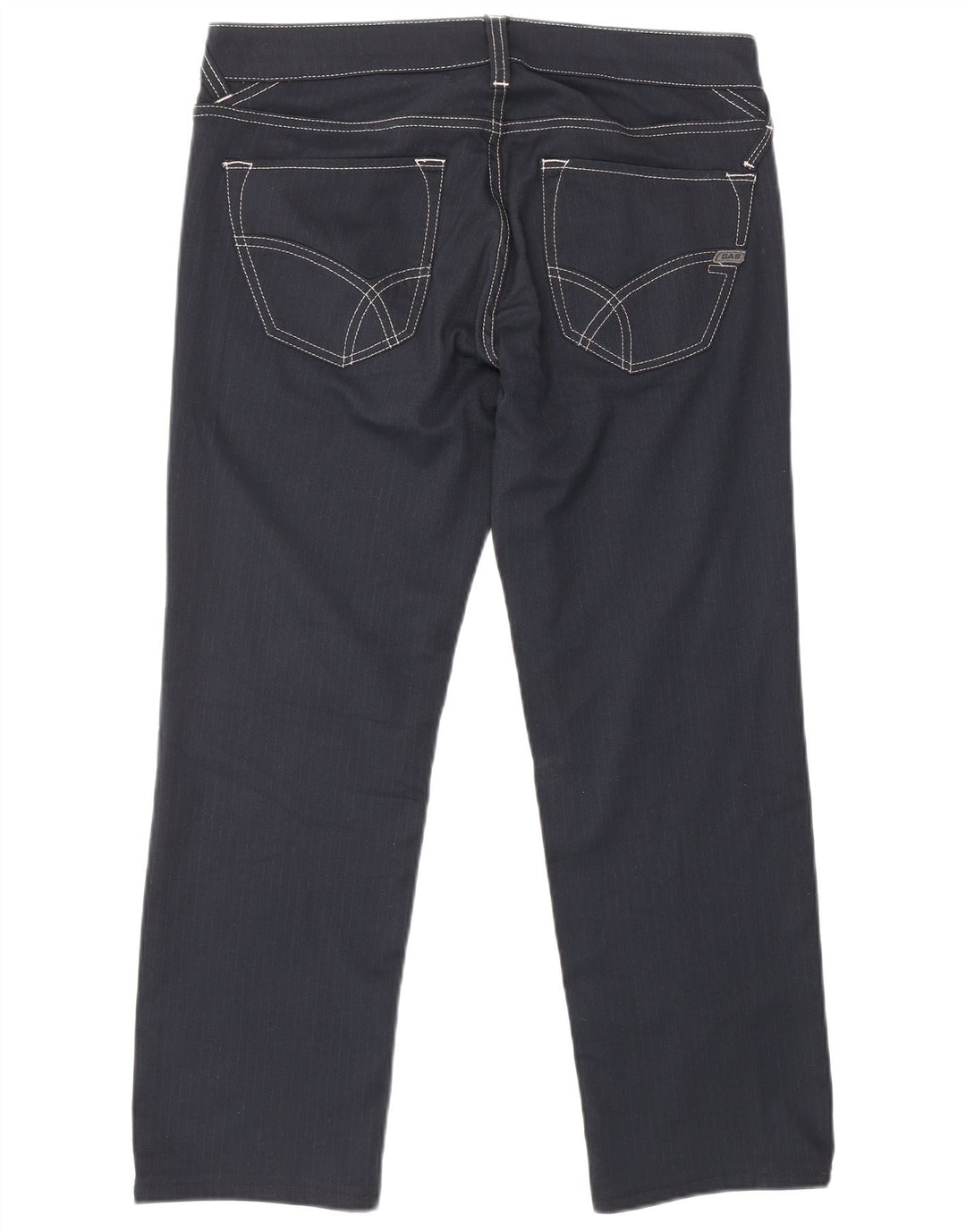 Calça feminina reta casual GAS W32 L26 poliéster azul marinho
