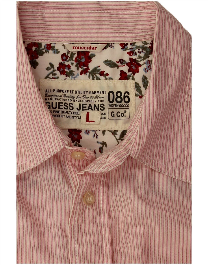 Camisa masculina de manga curta Guess grande algodão listrado rosa