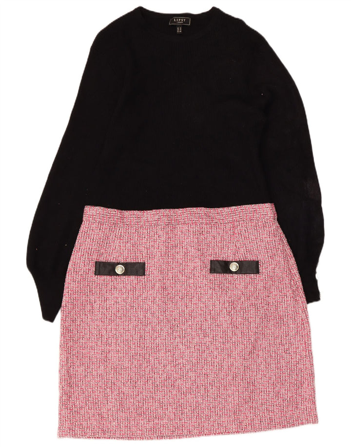 Lipsy Vestido básico feminino de manga comprida UK 16 grande rosa colorblock rayon
