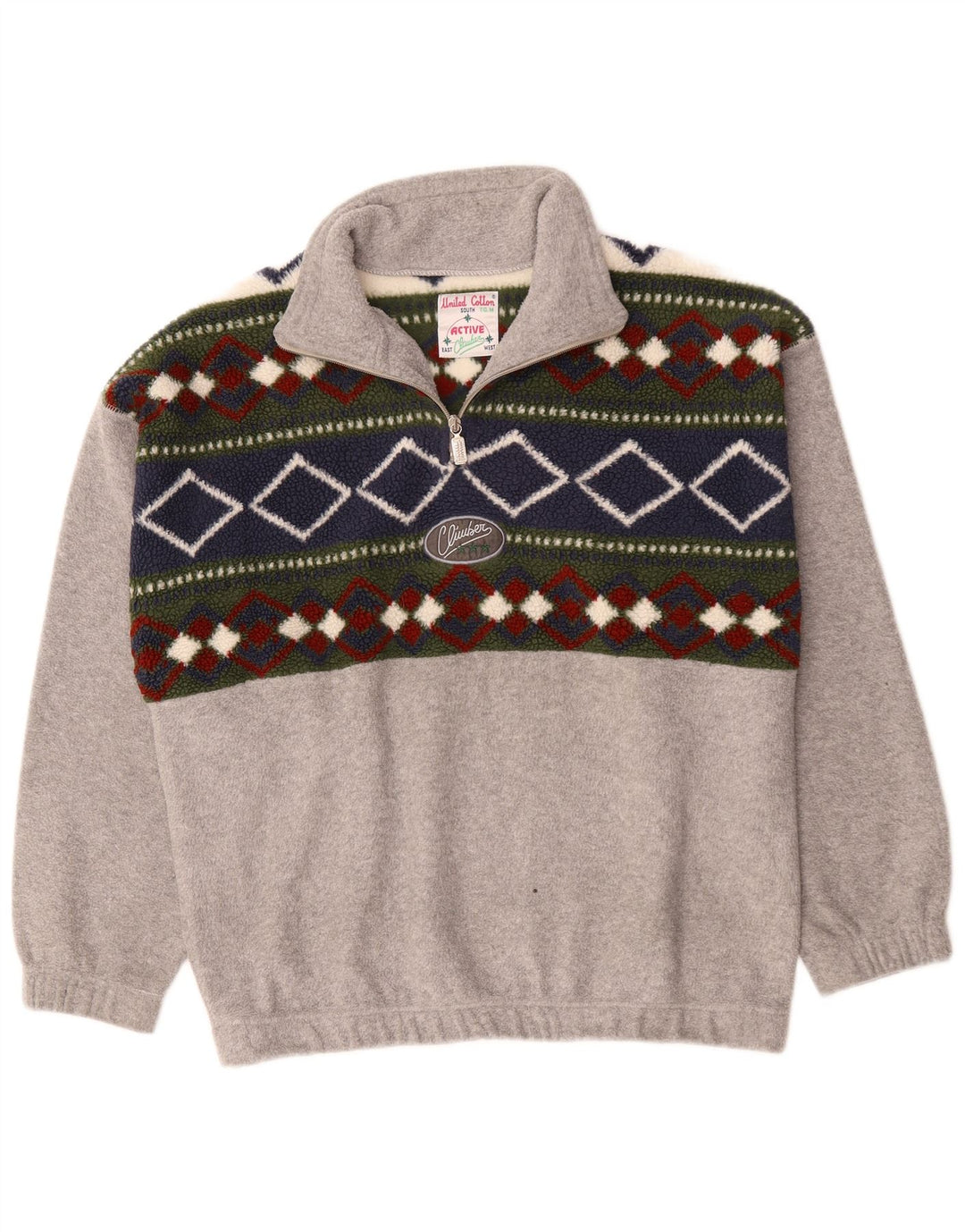 Jumper de lã com zíper masculino ativo e poliéster Colourblock cinza médio