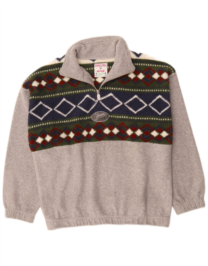 Jumper de lã com zíper masculino ativo e poliéster Colourblock cinza médio