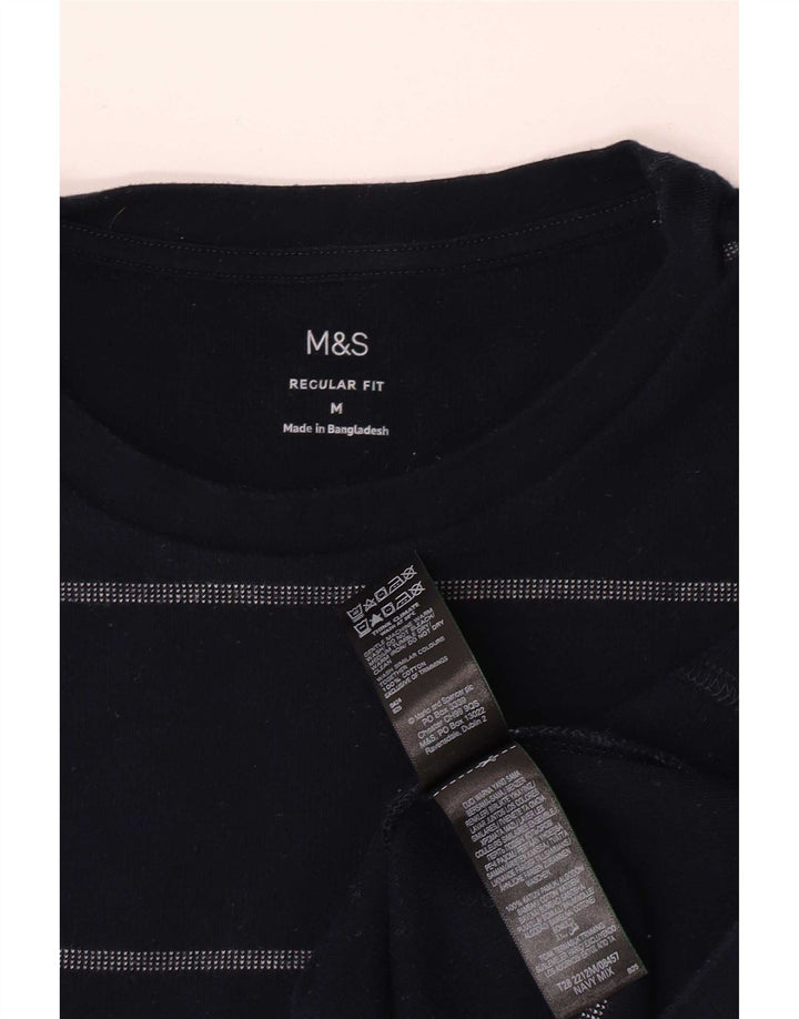 Camiseta masculina Marks & Spencer Regular Fit Top médio listrado azul marinho