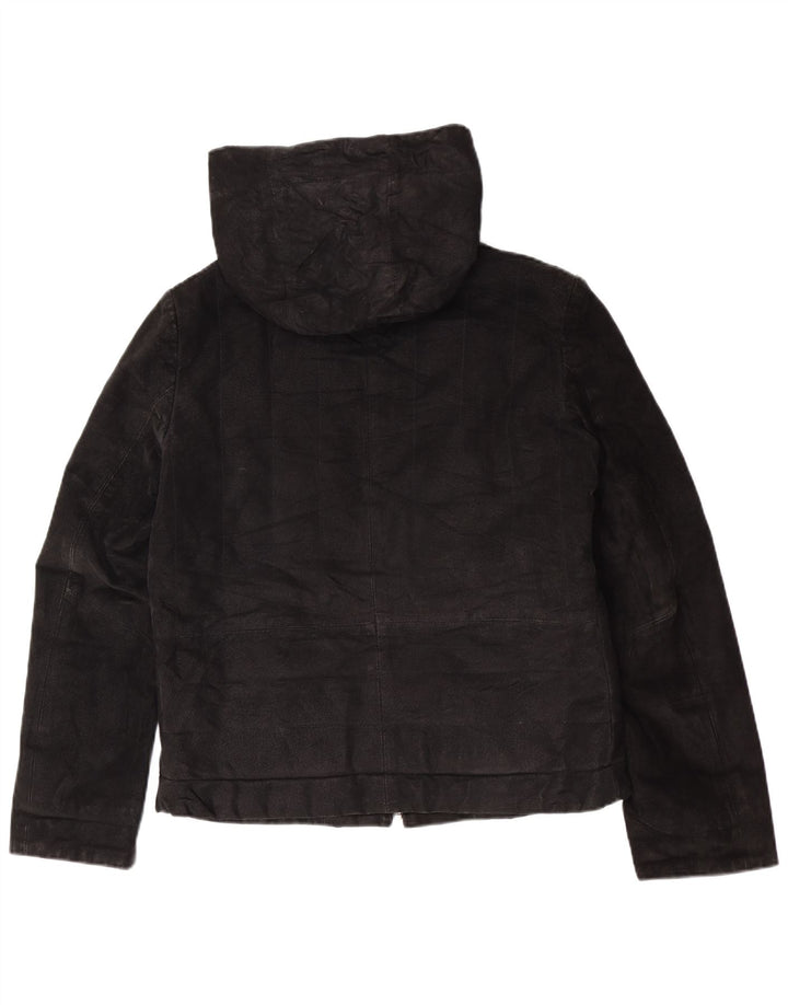 Jaqueta de couro com capuz feminino Zarro IT 42 médio preto