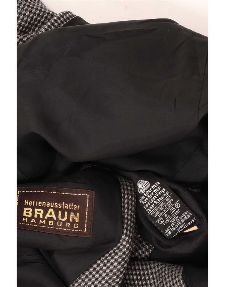 Jaqueta blazer masculina vintage com 2 botões Reino Unido 38 lã virgem xadrez cinza médio
