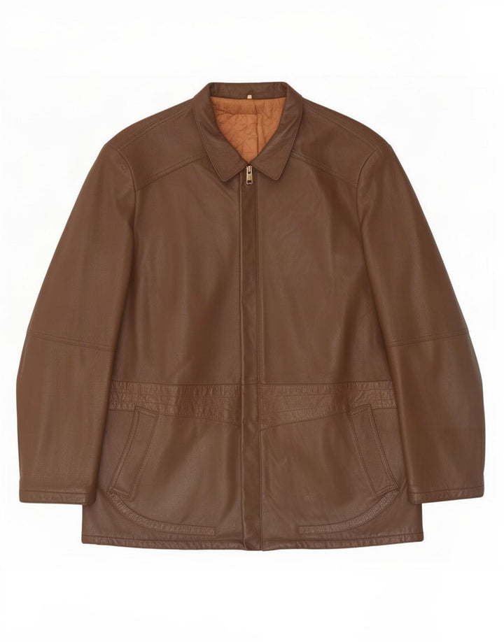 Jaqueta de couro masculina vintage IT 56 3XL marrom