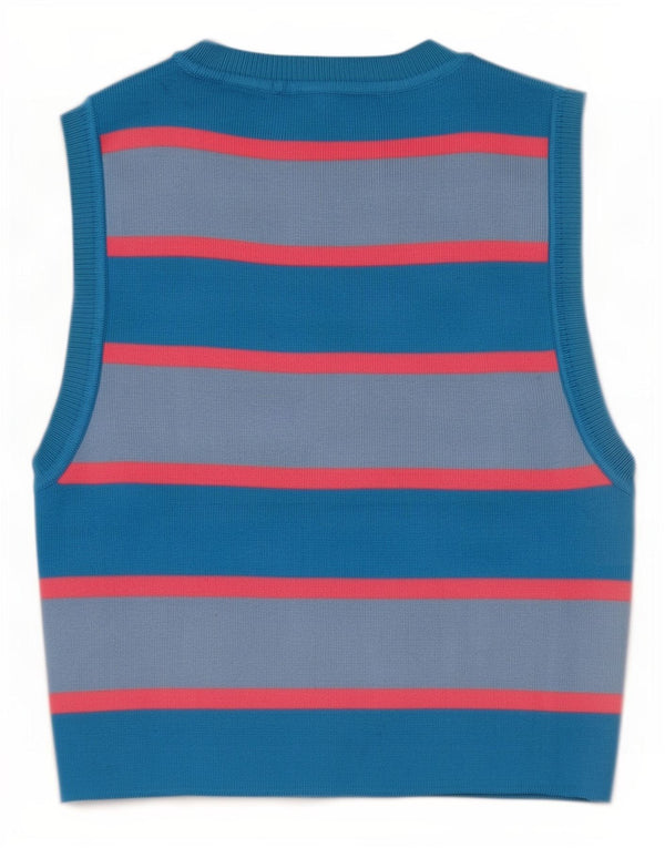 Zara Womens Crop Vest Top UK 14 Grande Viscose Listrada Azul