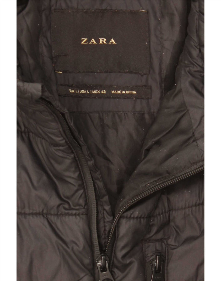 Jaqueta acolchoada masculina Zara UK 40 grande poliamida preta