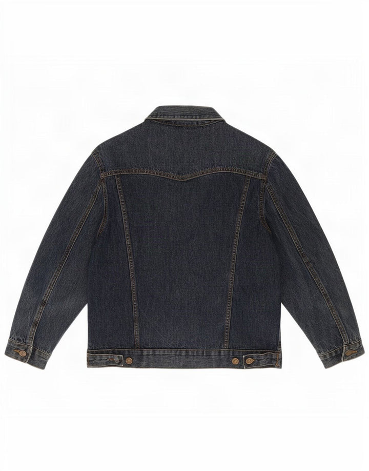 Jaqueta jeans dividida feminina da H&M Reino Unido 14 algodão floral azul médio