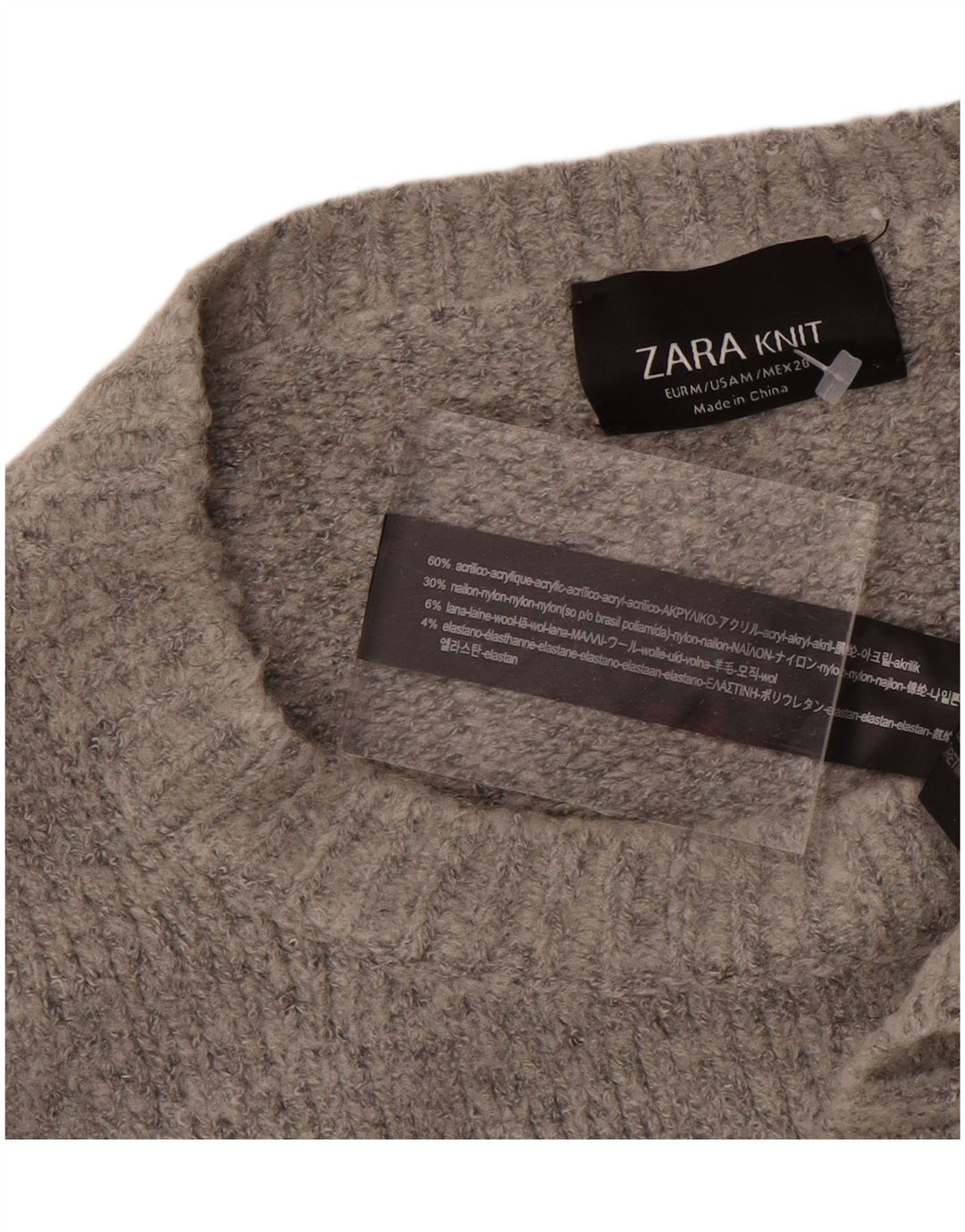Zara Suéter feminino oversized com gola canoa Reino Unido 14 cinza médio acrílico