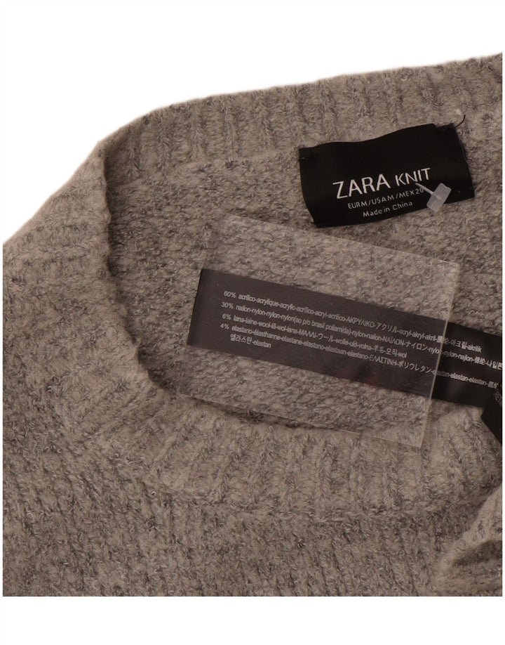 Zara Suéter feminino oversized com gola canoa Reino Unido 14 cinza médio acrílico