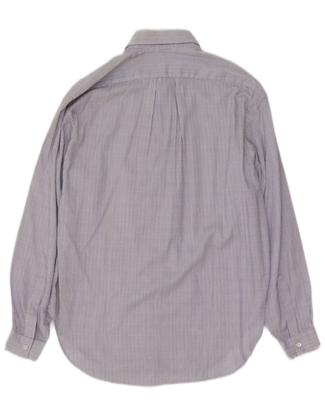 Camisa feminina vintage Reino Unido 14 algodão listrado azul médio
