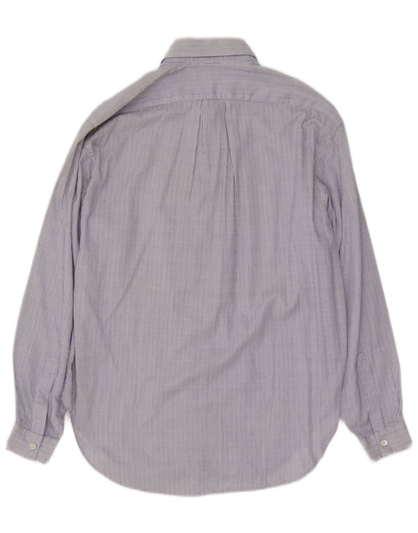 Camisa feminina vintage Reino Unido 14 algodão listrado azul médio
